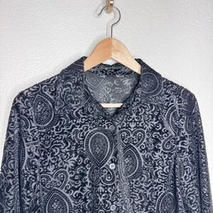 Women’s Black Velvet Burn Out Long Sleeve Button Up Top size M